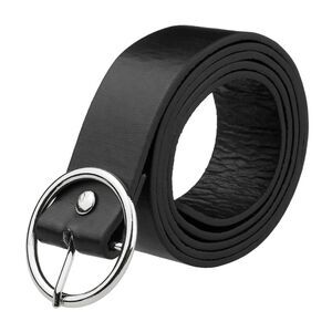 Leather Belts Black Waist Belt with Pin Buckle for Dress Round Silver Buckle